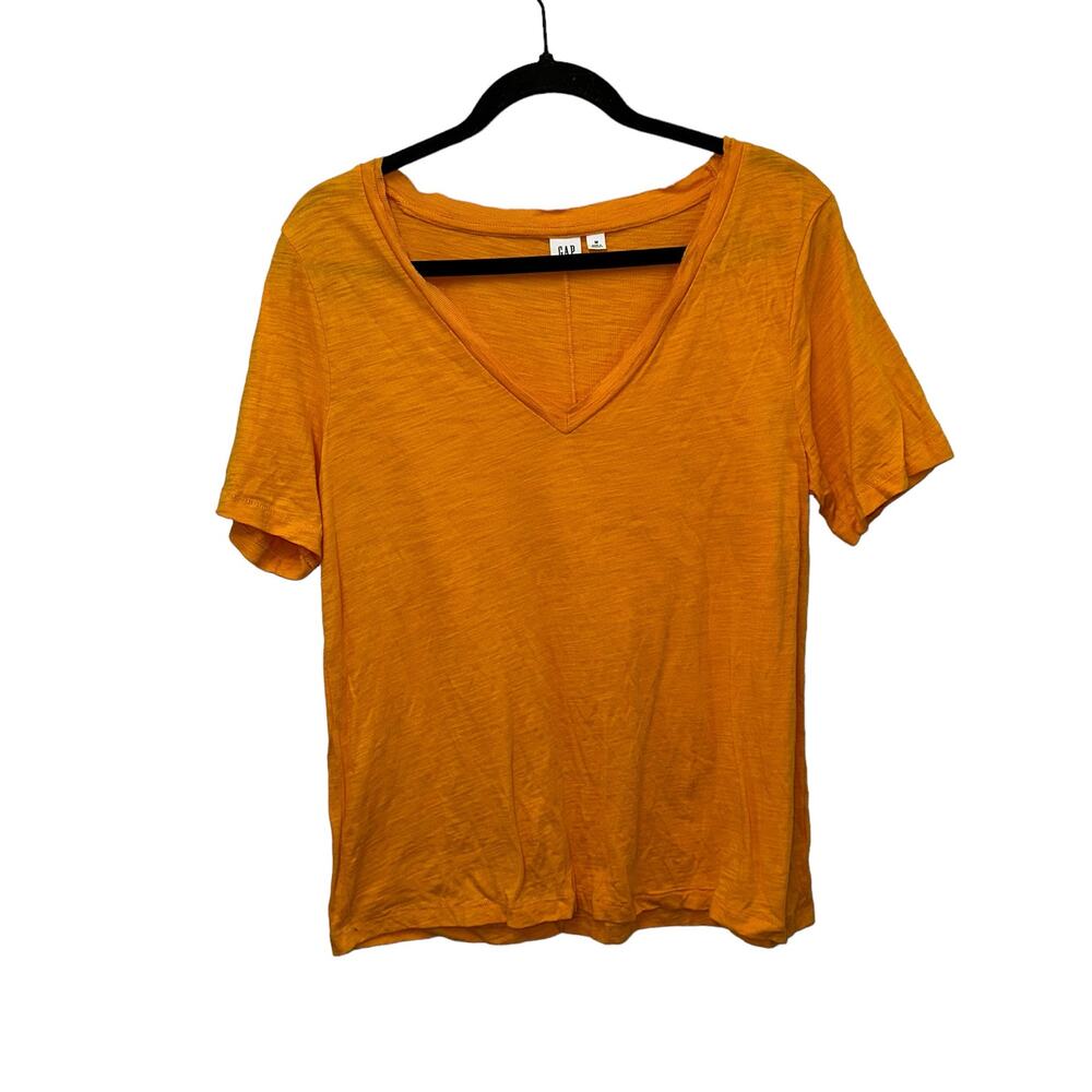 GAP Orange V-Neck Tee Medium‎ Soft Slub Knit Casual Top